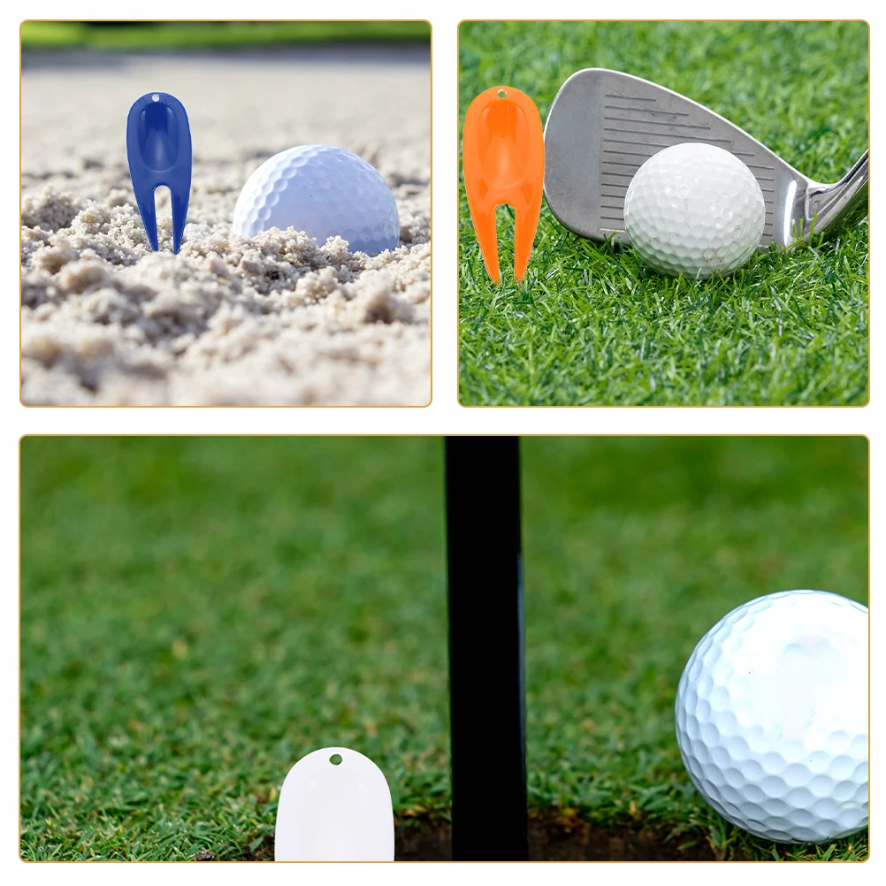 

8pcs Golf Divot Tool Plastic Repair Fork White Yellow 2 Blue 2 Orange Portable Lawn Fixing Device Golfs Accessory