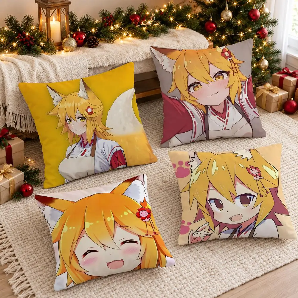 Cute Soothing The Helpful Fox Senko San Cushion Cover Sofa Living Room Home Decor Invisible Zipper Anti-dustmite Shell