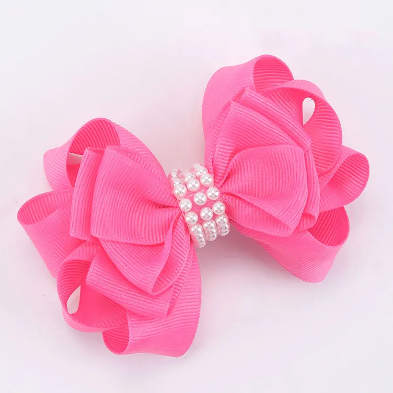 Sweet Ribbon Bowknot Hairpins Boutique Pearl Hair Bow Clips For Litter Girls Handmade Hairgrips Headwear Kids Hair Accessories