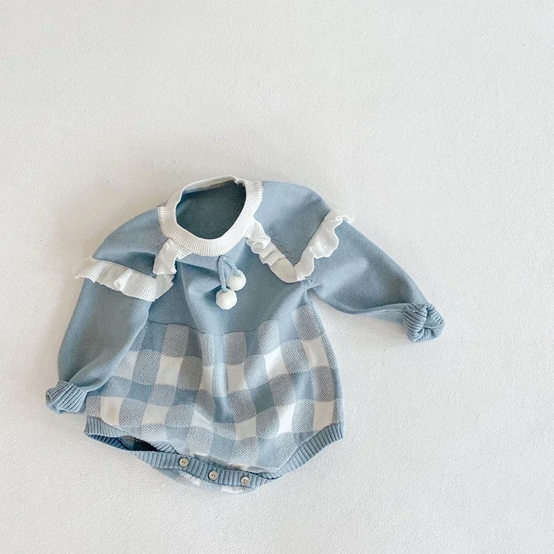 

Вязаные боди для новорожденных девочек 0-24 месяцев, осенние боди с длинными рукавами для младенцев, комбинезон в сетку для маленьких девочек, детская вязаная одежда