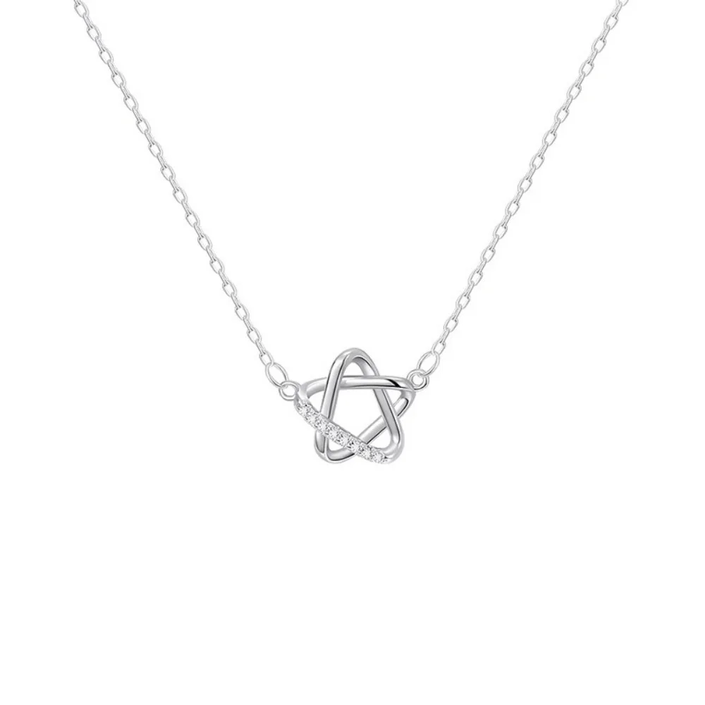 Simple Classic Hollow Out Five-pointed Star 925 Sterling Silve Micro-inlay Zircon Pendant Necklace for Women Daily Wear Jewelry