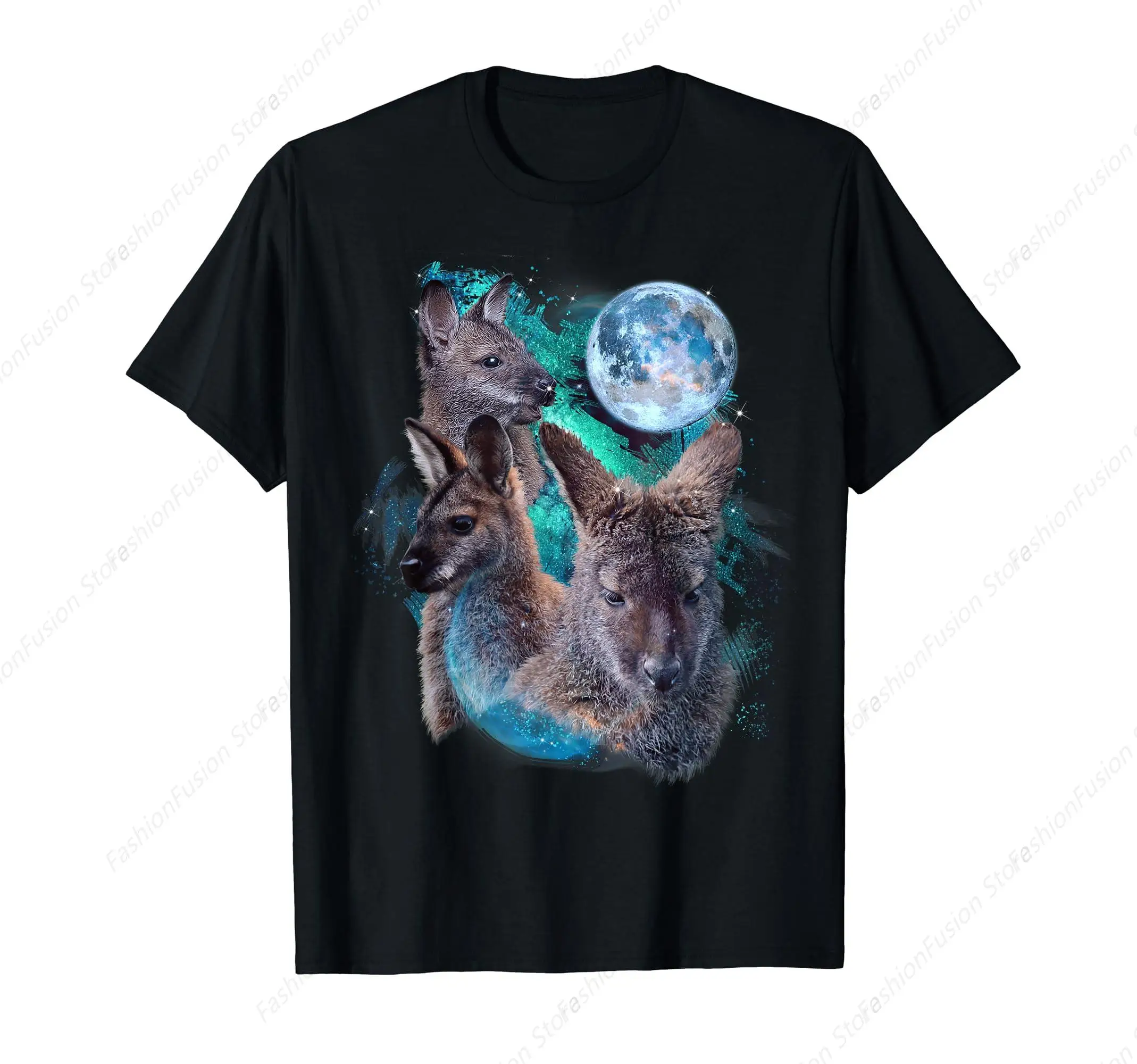 3 Moon and Funny Kangaroo Graphic Art Novelty T-Shirt Funny Tshirt Cotton Crewneck Short Sleeves for Daily Outdoor Tee Tops