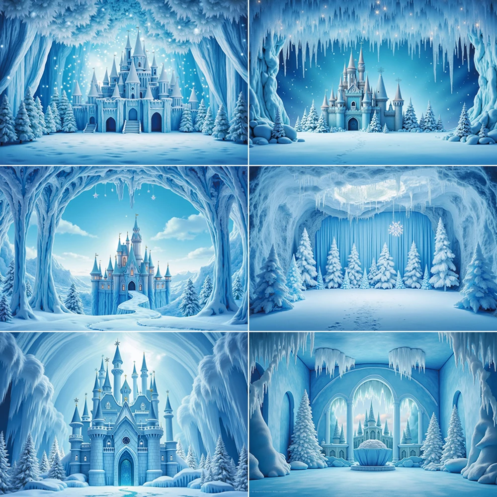 

MOON.QG Xmas Winter Backdrop Photography Snow Frozen Castle Pine Photocall Background Baby Studio Photobooth Accessories