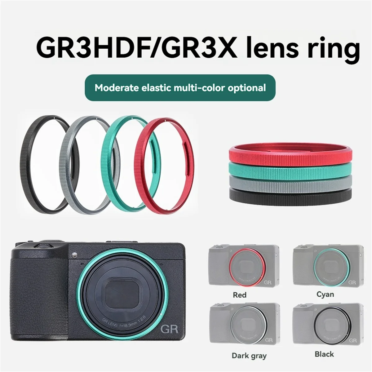 حلقة عدسة الكاميرا TCE لكاميرا III GR3X/GR3 HDF من سبائك الألومنيوم وغطاء حلقي للزينة باللون الرمادي #4