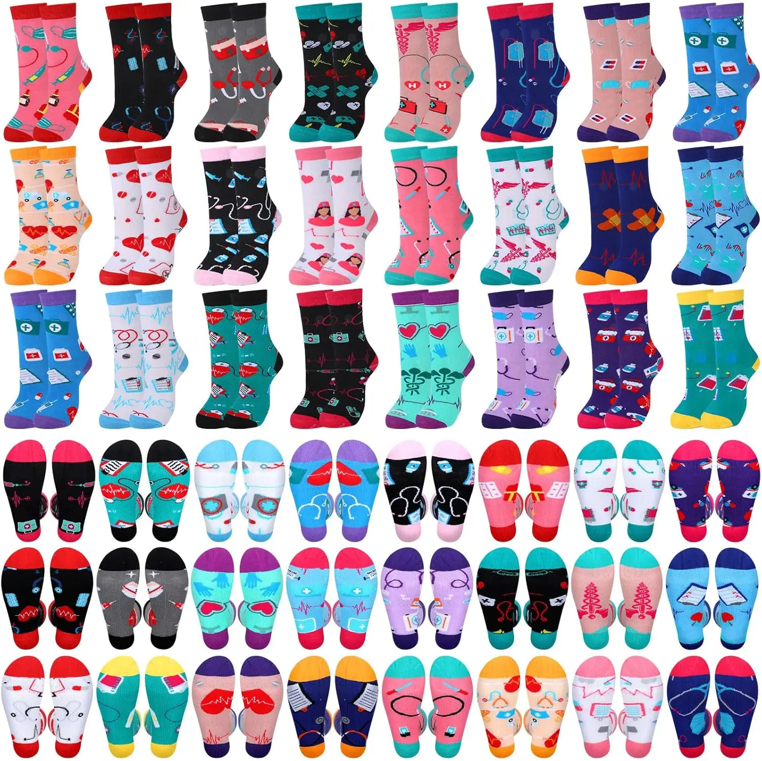

48 Pairs Nurse Socks Bulk, Medical Themed Cotton Socks for Women, Dentist Doctor Assistant Birthday Gift