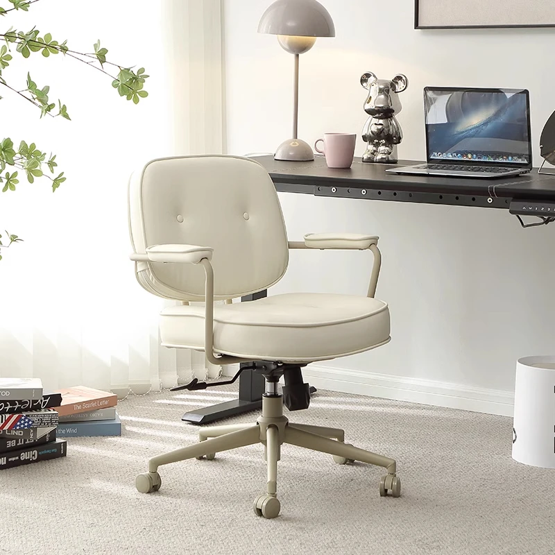 

Beige Designer Wheels Chair Tilt Control Modern Leather Ergonomic Office Chair Swivel White Sillas De Oficina Home Office