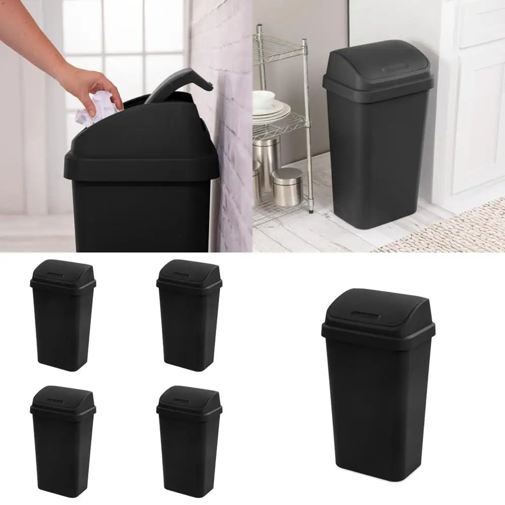 

Sleek Square 13 Gallon Wastebasket with Swing Top, Ideal for Kitchen, Bathroom, Garage, and Workspace