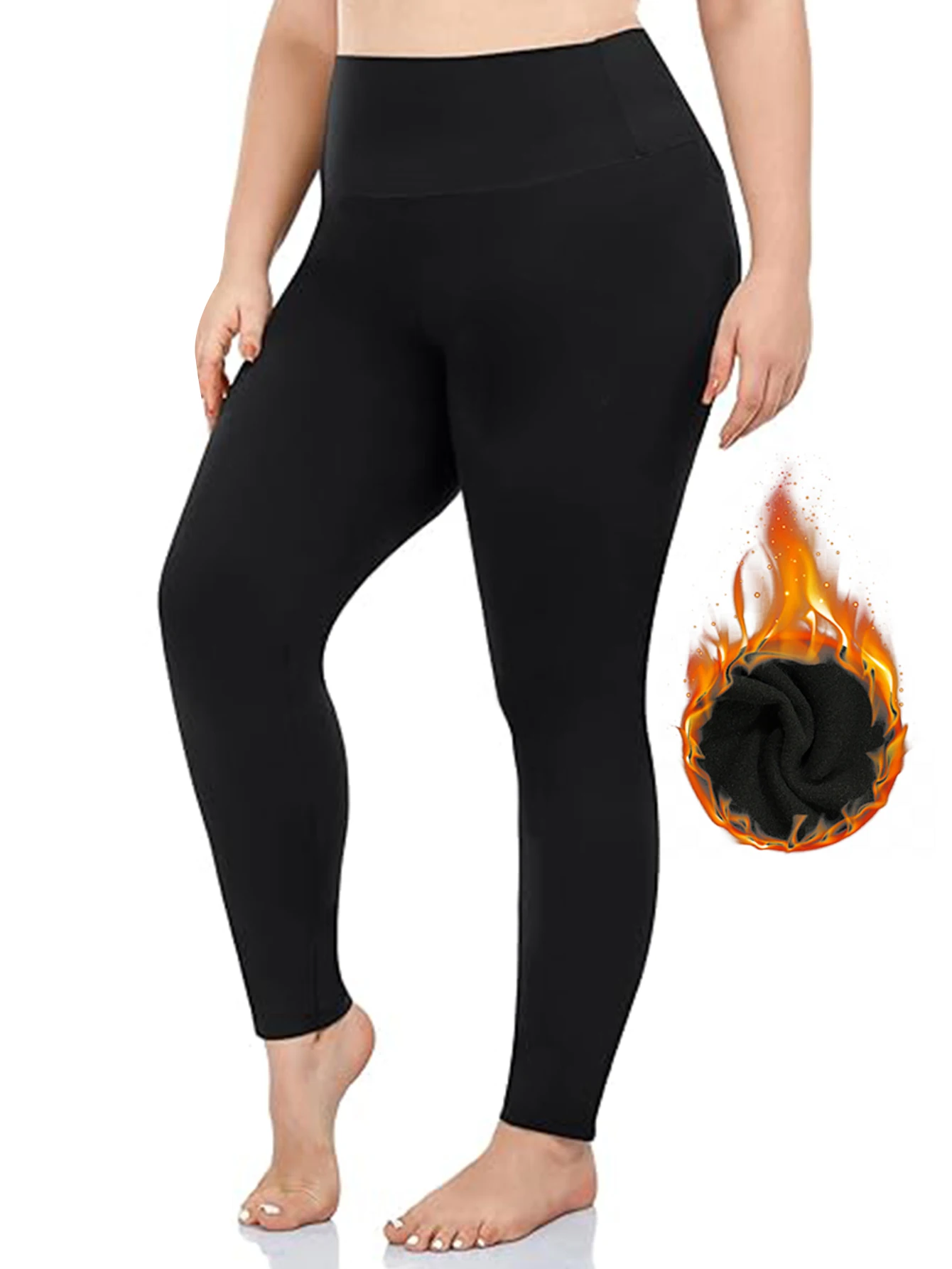 Autumn And Winter Solid Color Plus-size Nine-point Pants Black High-waisted Tight-fitting Leggings And Fleece Thick-legged Pants