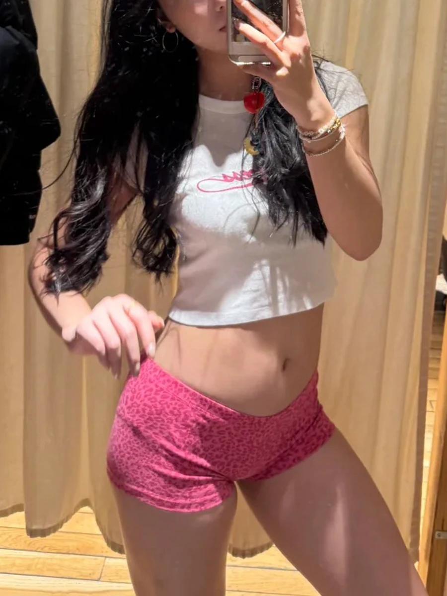 Leopard Print Shorts Pair with Tops Women Slim Cotton Casual Streetwear Elastic Waist Short Pants Vintage Home Cozy Sweatshorts