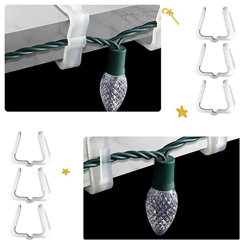 GTBL 200Pack Holiday Light Clips Outdoor Hooks Christmas Hanger For Christmas Decoration Roof Gutter Fence White