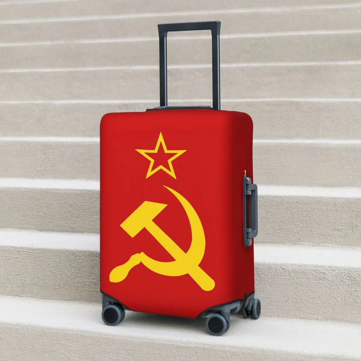 

USSR Hammer And Sickle CCCP Retro Russian Soviet Flag Suitcase Cover Protection Elastic Trip Luggage Protector Covers 18-32 Inch