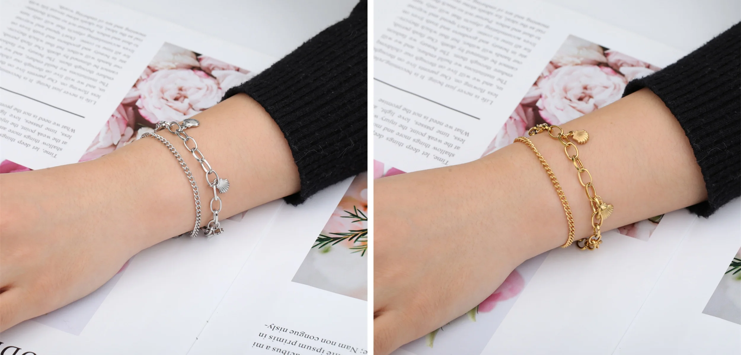 Kkjoy Mode Edelstahl Gold Farbe Doppel Schichten Shell Armband Für Frauen Herz Seestern Charms Schmuck Geschenk Für Frauen – Detail 7