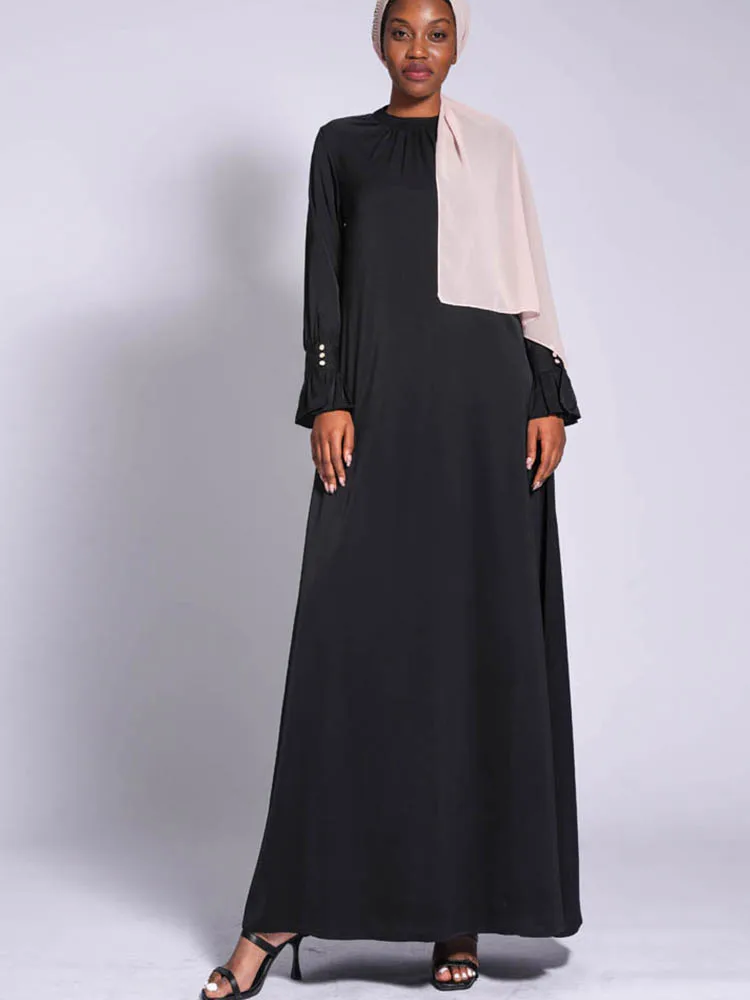 Imagem -05 - Vestido Abaya de Pescoço Alto para Mulheres Muçulmanas Ramadan Maxi Vestidos Longos Abaya Islâmica Kaftan Marroquino Eid Abayas 2023