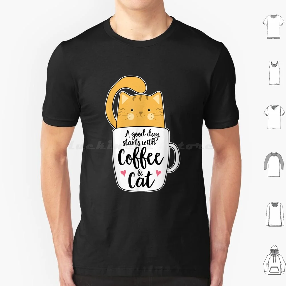 

Футболка A Good Day Starts With Coffee & Cat, хлопковая футболка для мужчин и женщин, сделай сам, принт A Good Day Starts With Coffee Cat