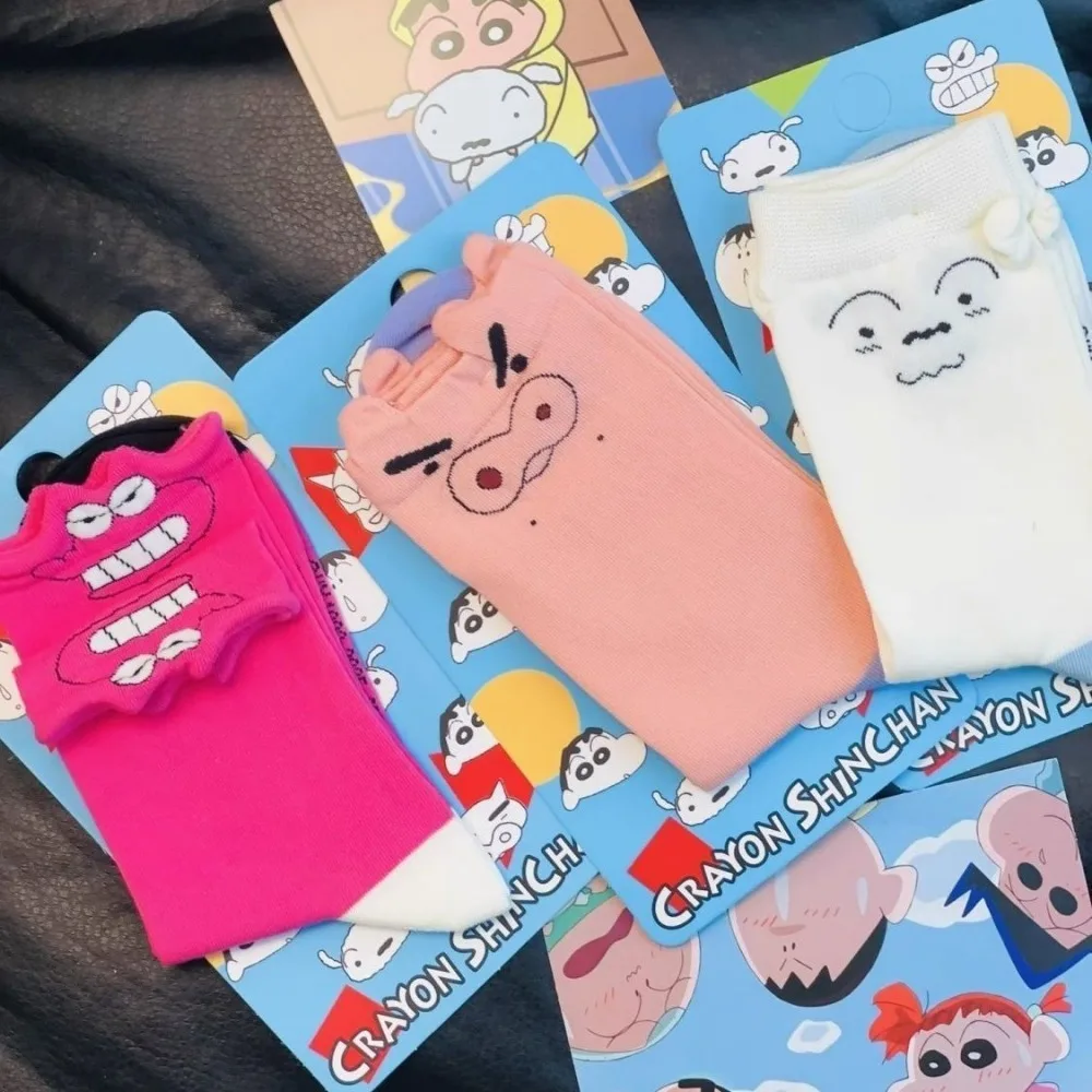 4 Pairs Crayon Shin Chan Socks Cute Children's Mid Tube Socks Cartoon Three-dimensional Spring Autumn Breathable Sweat-wicking