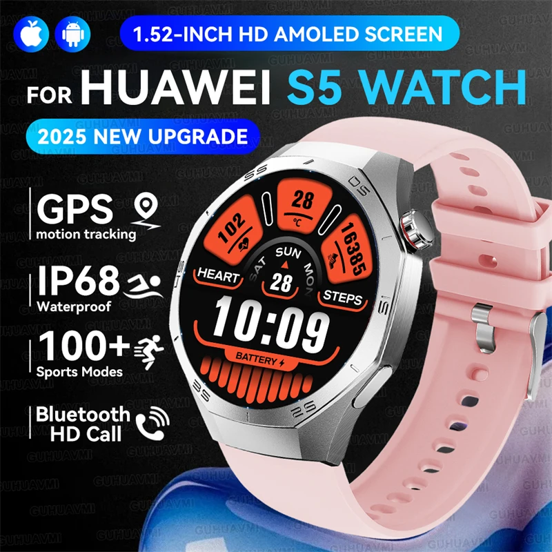 2025 New GUHUAVMI GT5 Pro Smart Watch Men HD AMOLED Screen GPS Motion trajectory HeartRate Bluetooth Call 1.52" SmartWatch IP68