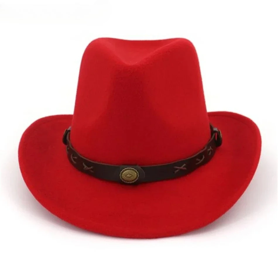 

Red Hat Cowboy Ethnic Style New Design Western Cowboy Hat Jazz Mens Top Hats Vintage Winter Autumn Women Fedora Camel Black