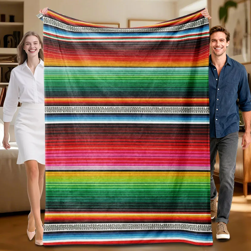 

Цельное разноцветное полосатое фланелевое одеяло, мягкое, подходит для дивана, кровати, офиса, всесезонного использования.
