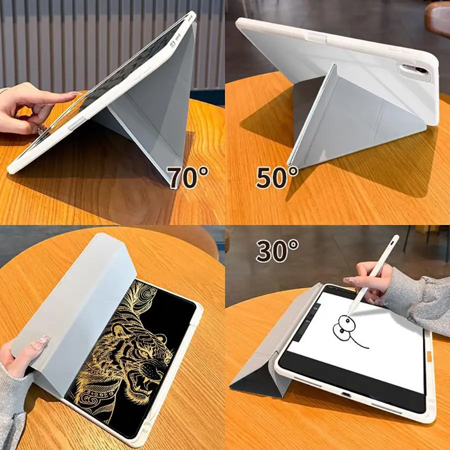 With Pen Slot Cover Tablet Case For iPad Air 8 M2 M3 3 Mini 7 6 5 Pro M4 13 2025 2026 11th 9th 12th 10th Gen Gold Line Dragon