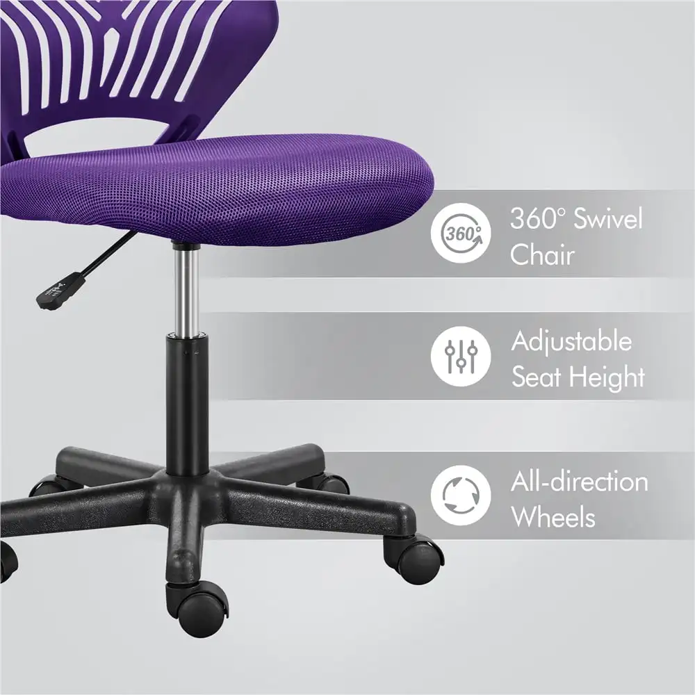 Adjustable Armless Mid Back Office Chair, Purple