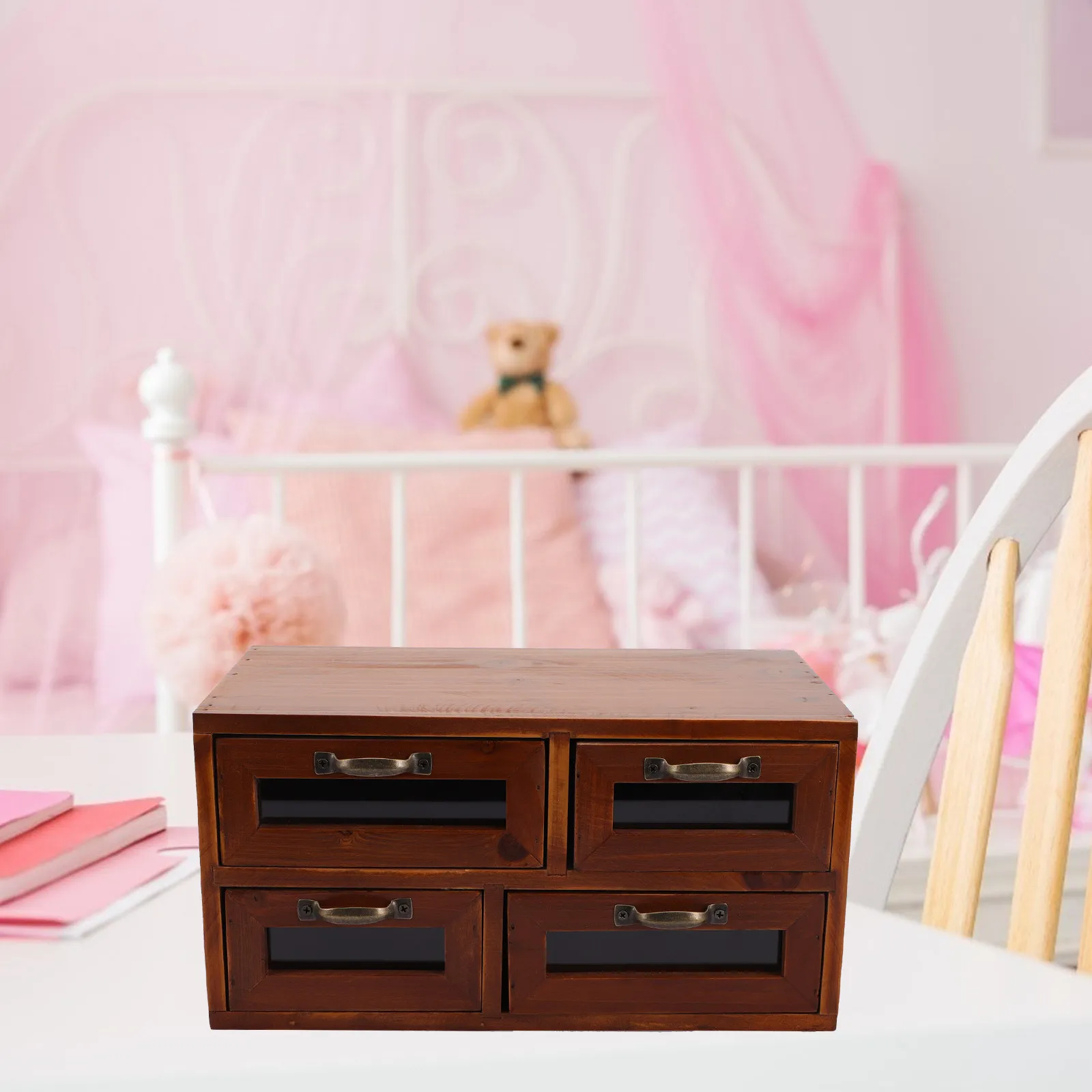 

Retro Cosmetics Box Drawer Style Storage Box Premium Wooden Desktop Organizer Multi-Layer Makeup Storage Case for Skincare and