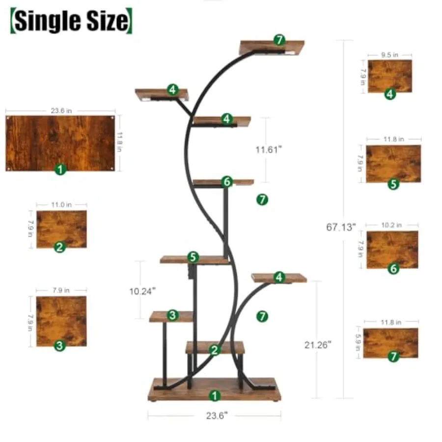 S-förmiger Pflanzenständer für den Innenbereich mit Wachstumslichtern – 7-stufiges Pflanzenregal mit mehreren Anzeigen, ideal für Wohnzimmer, Terrasse oder Balkon