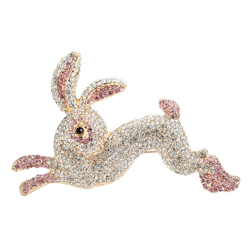 빈티지 과장된 중간 중공업 크리스탈 토끼 브로치 배지, 레트로 궁전 스타일, 절묘한 코르사주 핀