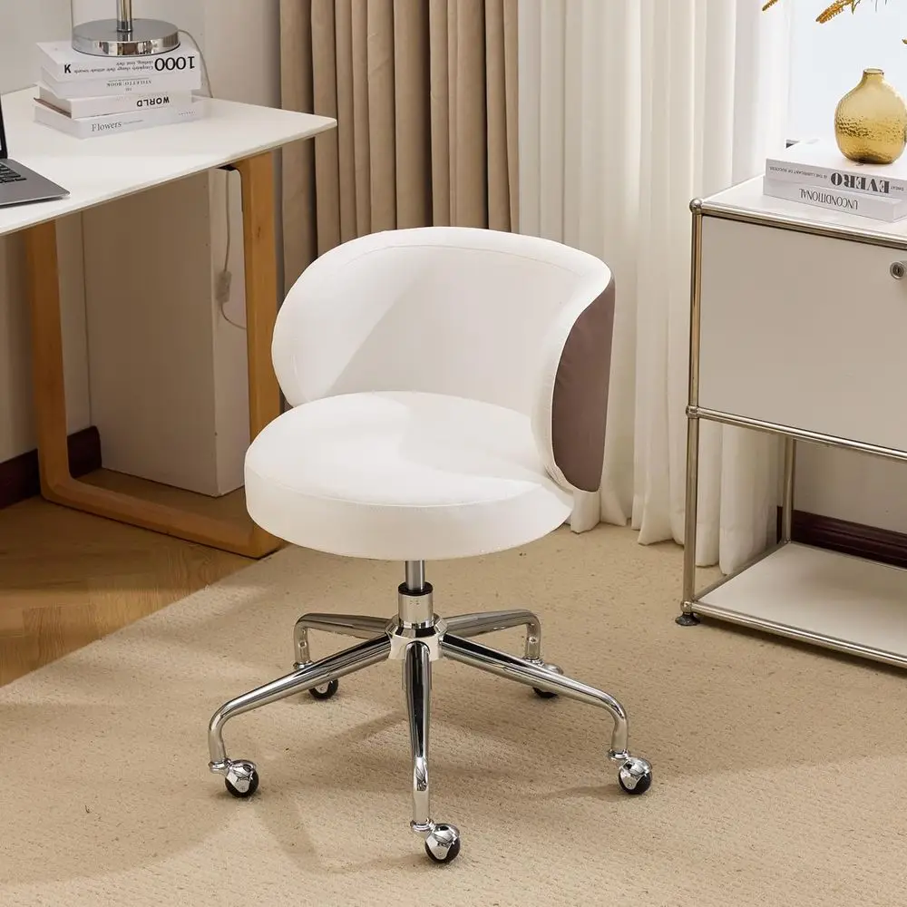 

Cute Small Swivel Desk Chair Comy with Wheels,Ergonomic Low-Back Lumbar Support Vanity Nail Tech Rolling Task Stool Chair or Hom