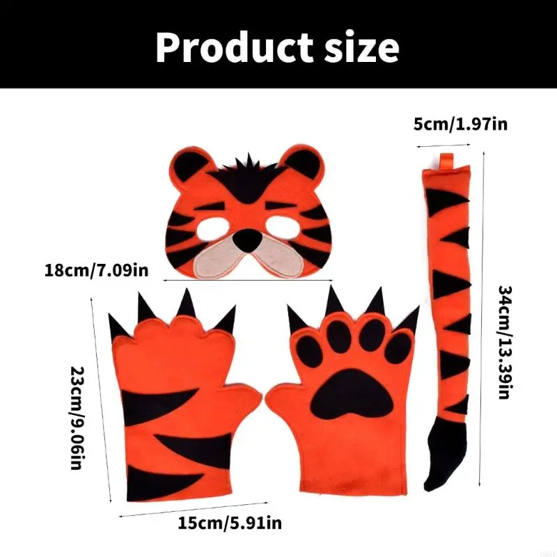H58E Kid Halloween Animal Costume with Animal Mask Animal Tail Glove Children Animal Dress up Outfits for Boy Girl Cosplay