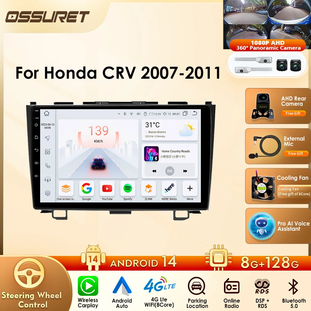 

2 Din Car Radio Multimedia Player Carplay for Honda CRV CR-V 2006-2011 Android 14 Auto Radio Navigation Stereo Wifi Navi GPS RDS