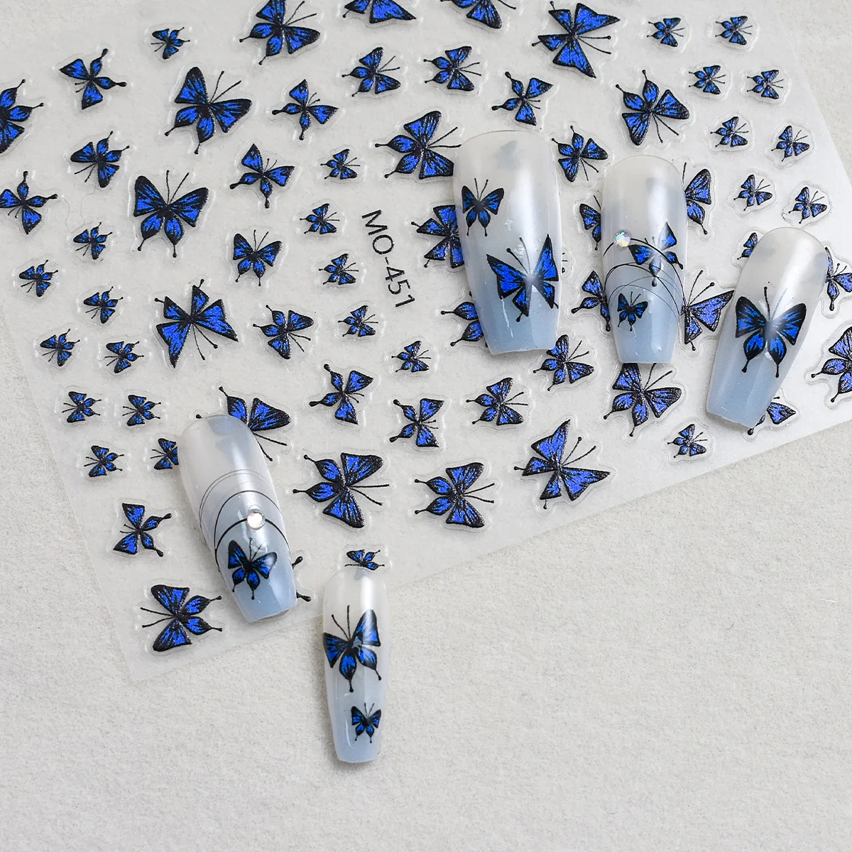 1pcs Colorful Butterfly Nail Decal Stickers Retro Blue Butterfly Series Design Self Adhesive Polish Sliders Manicure