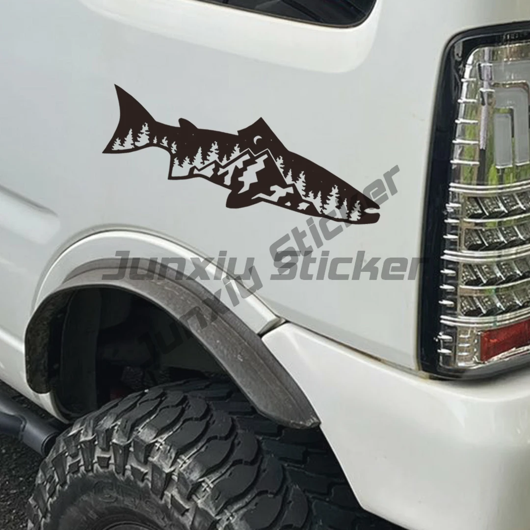

Combination of Forest and Fish SUV Outdoor Off-road Four-wheel Drive Stickers Car Window Glass Body Vinyl Decals Car Accessories