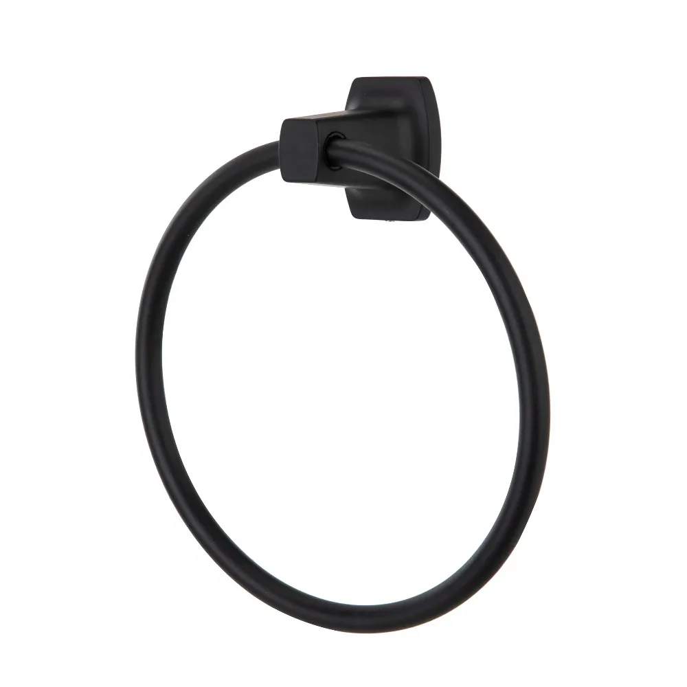 Matte Black Steel Wall Mounted Towel Ring Square Bathroom Towel Holder Modern Home Decor view 2