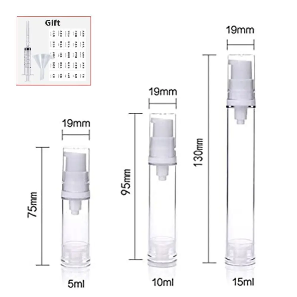 Ensemble de bouteilles rechargeables de voyage, 3/4 pièces, bouteilles à pompe à Lotion transparentes vides, 5ml/10ml/15ml, bouteilles à pompe à pression sous vide sans air
