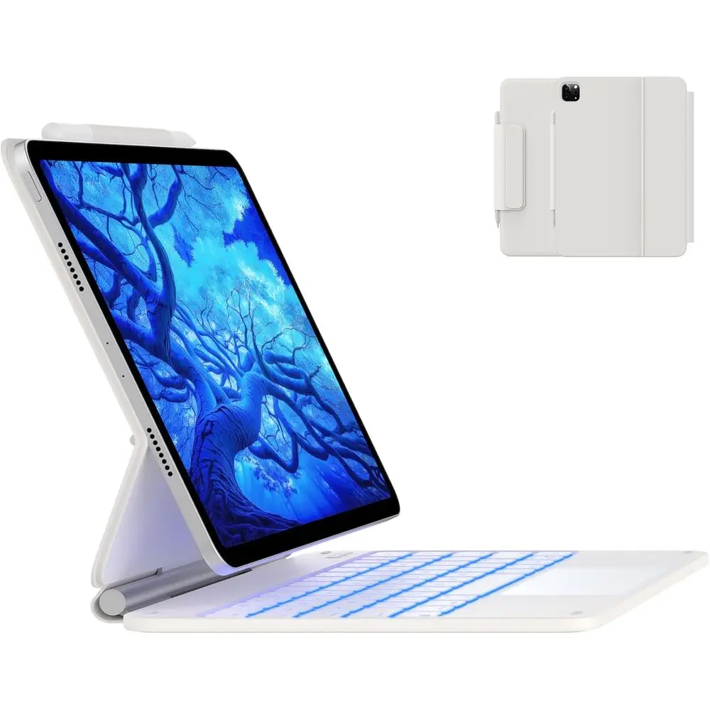 Keyboard Case with Multi-Touch Trackpad for 11-inch iPad Air & Pro, 10.9 iPad Air, 11-Color Backlight, White