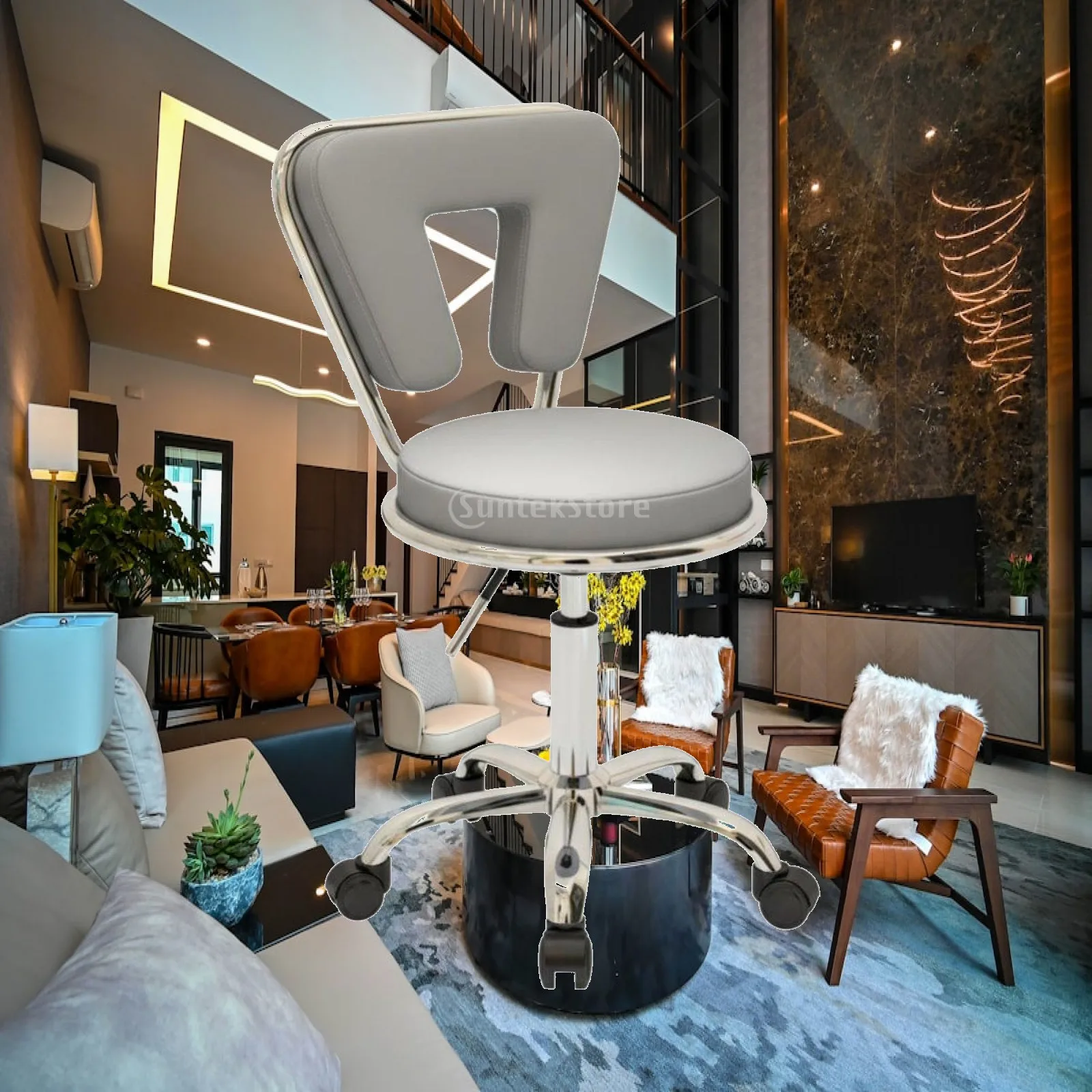 Ergonomic Doctor Chair with V Shaped Backrest and Faux Leather Seat for Dental Clinic Kitchen Lounge Bar Stool