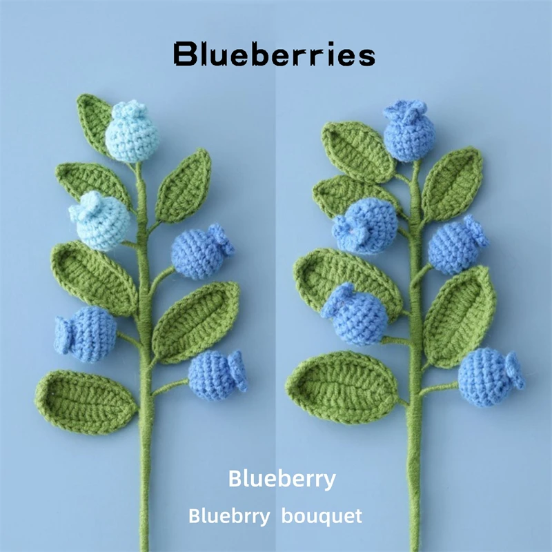 

Artificial Fruit Bouquet Hand-Knitted Wool Blueberry Flower Branch Gradient Blue Office Vase Flower Arrangement Elegant Artistic