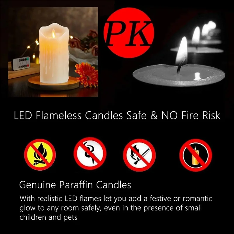 Velas LED Flameless Flickering, Real Wax, Velas recarregáveis com controle remoto, 10cm