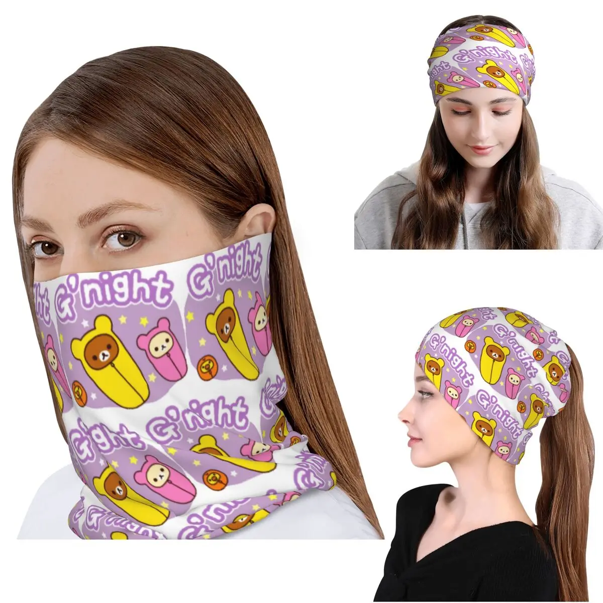 

Good Night Rilakkuma Bandana Neck Cover Wrap Scarf Multi-use Balaclava Beanies Hat for Men Women Adult Winter