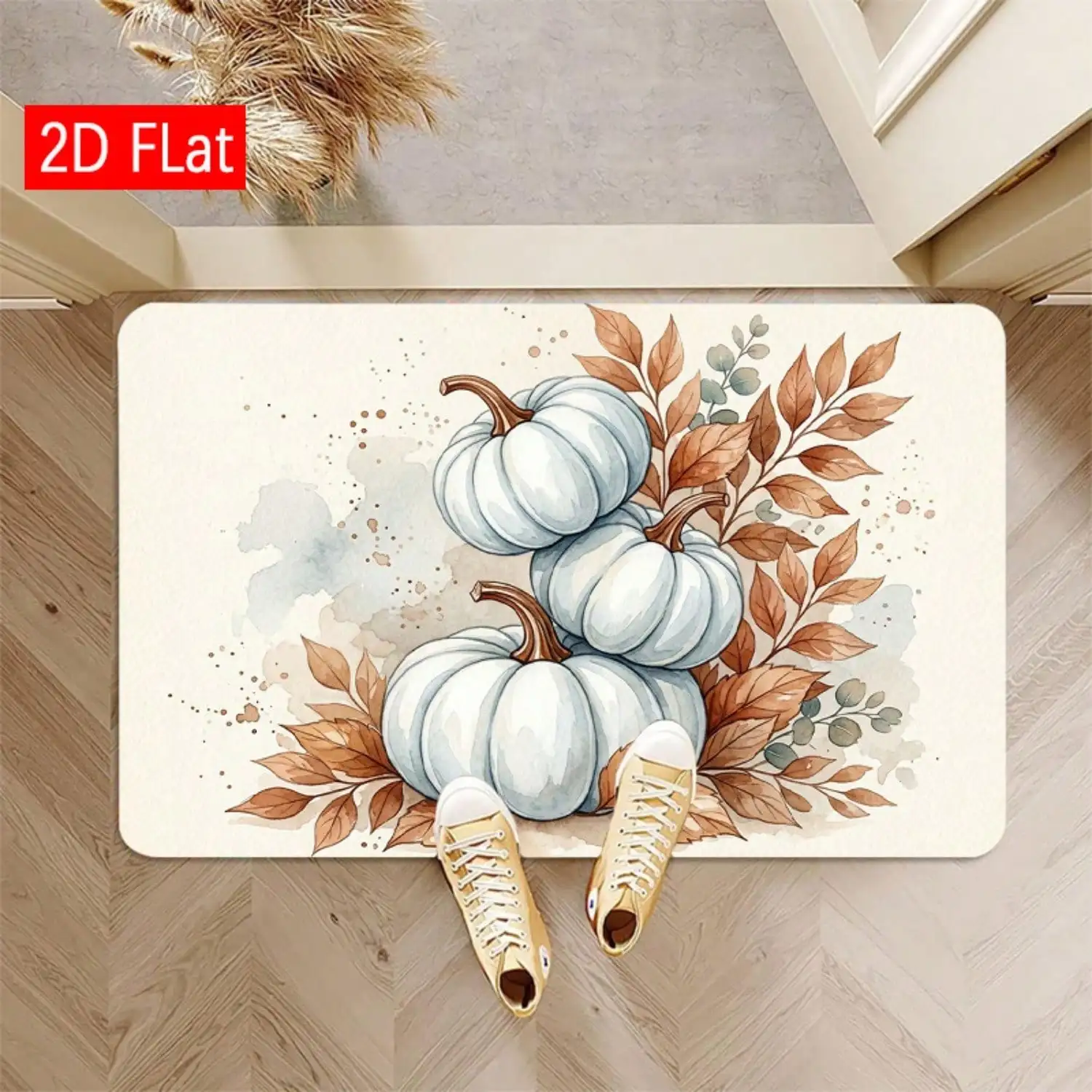2D Flat Pumpkin Autumn Pattern Printed Door Mat, Soft And Comfortable Fleece Carpet, Indoor/Outdoor Entrance Rug, Home Entrance Carpet, Suitable For Doorway