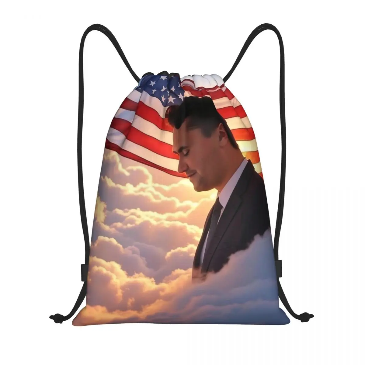 

Charlie Kirk American Flag Drawstring Backpack Sports Gym Bag String Sackpack for Cycling
