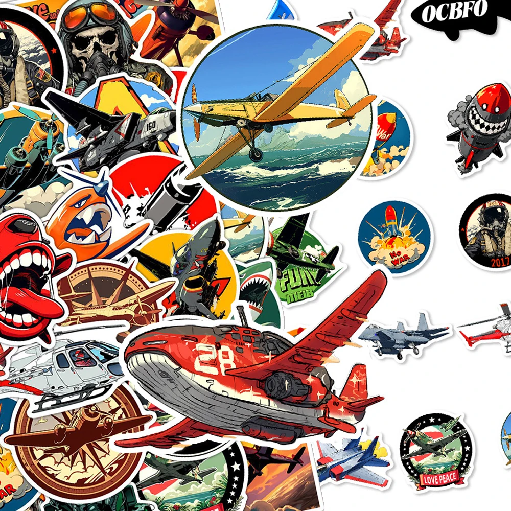 

10/30/50pcs Vintage Fighter Stickers Cartoon Airplane Pilot Graffiti Sticker Phone Notebook Luggage Classic Cool Decals Packing