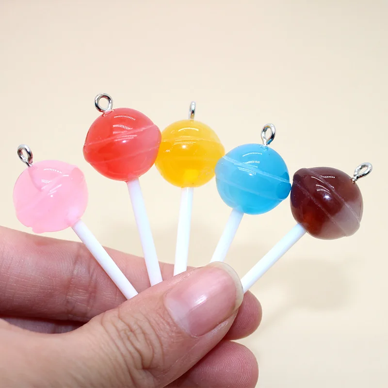 10/12pcs Mini 3D Lollipop Resin Earring Charms Cute Sugar Candy Keychain Necklace Pendant Jewelry Findings Diy Charm Suppplies