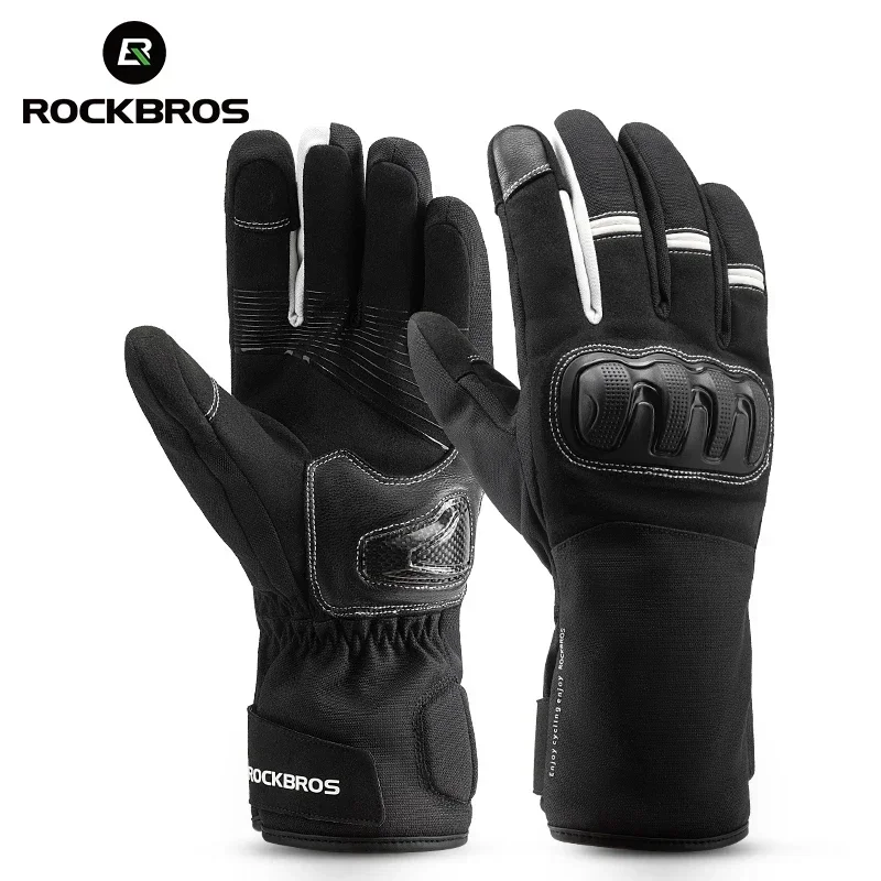 

ROCKBROS Winter Gloves PU Leather Non-slip Ski Gloves Motorcycle Hiking Cycling Full Fingers Touch Screen TPU Protection Gloves