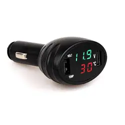 Car Digital LED Thermometer Voltmeter Auto Dual USB Charger Battery Monitor Car Charger Voltmeter Temperature Gauge for 12V SUV