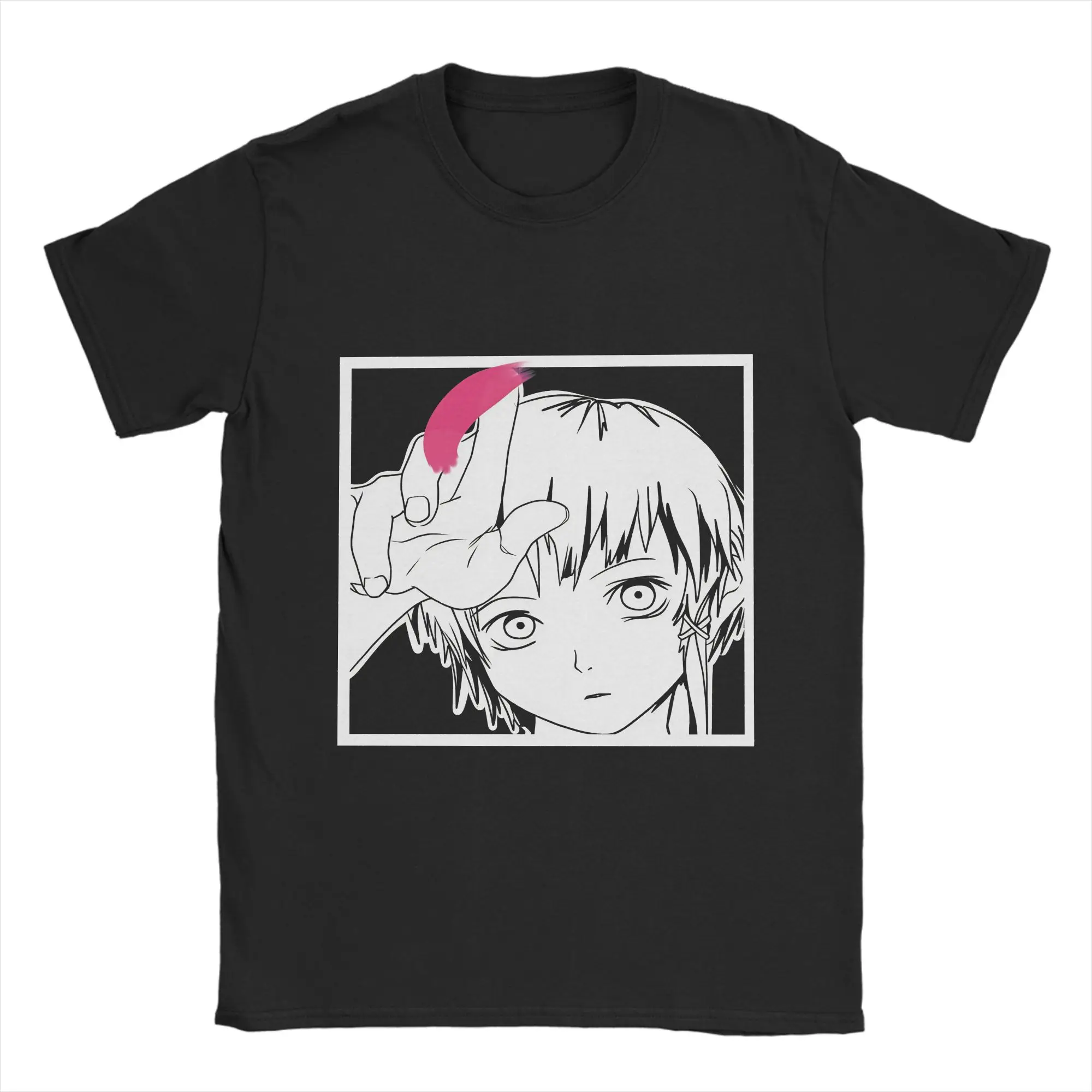 Men T-Shirts Lain Cute Vintage Pure Cotton Tees Short Sleeve T Shirt Round Neck Clothes Graphic Printed