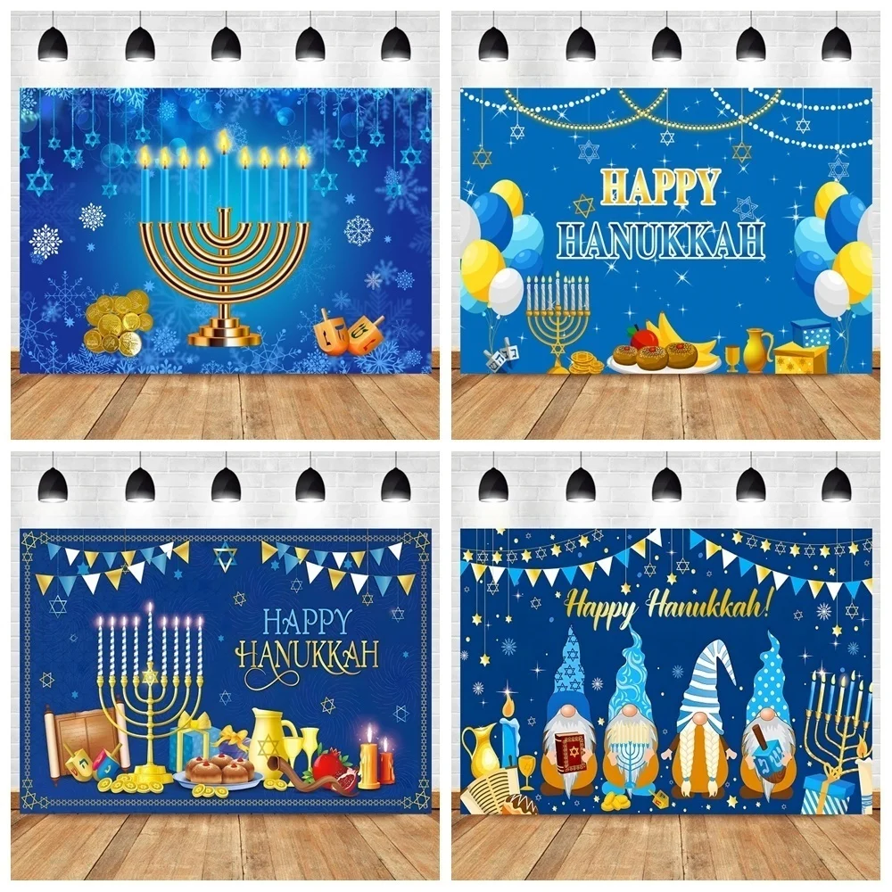 

Judaism Happy Hanukkah Backdrop Candlestick Bread Jewish New Year Party Decor Photography Background Kid Photo Studio Props