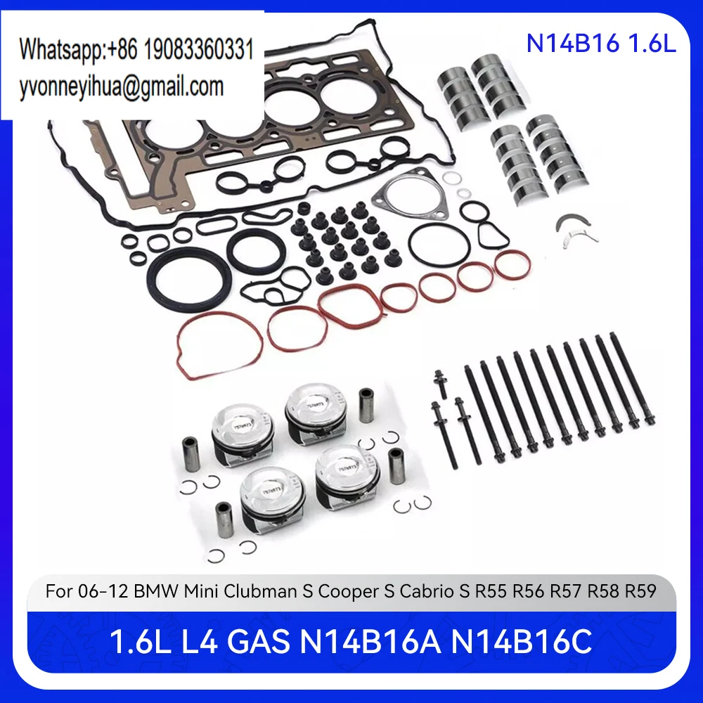 

Engine Overhaul Rebuild Pistons Main Connecting Rod Bearing Kit For 06-12 1.6 T L BMW Mini Cooper S JCW R55 R56 R57 N14B16 1.6L