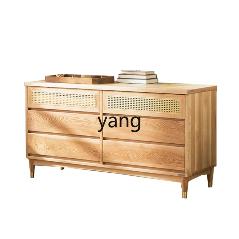 

YJQ solid wood six-chest cabinet small apartment household storage multi-functional bedroom homestay rattan dining side cabinet