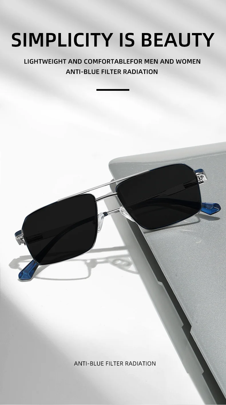 Neue hochwertige Myopie-Sonnenbrille aus Edelstahllegierung für Damen und Herren, modische Retro-Doppelbalken, quadratische Sonnenschutz-Sonnenbrille – Detail 1